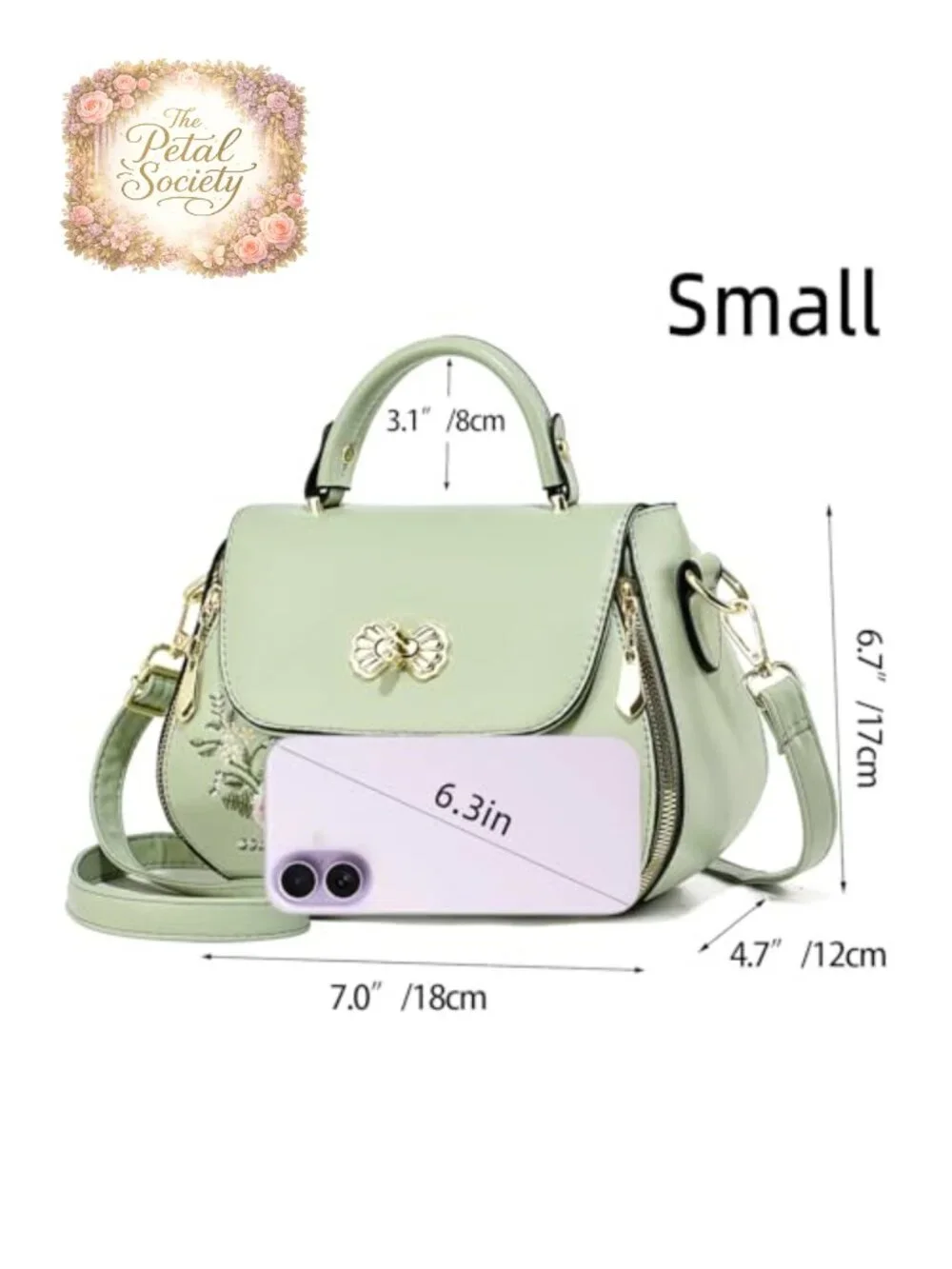 Embroidered PU Satchel Handbag with Top Handle and Adjustable Strap